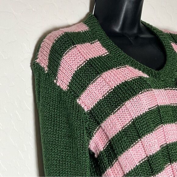 MARC JACOBS X HEAVEN Pink Green Stripe V Neck Sweater M - Picture 2 of 9